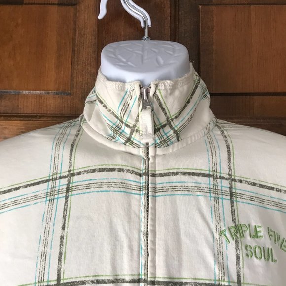 Triple Five Soul Natural White w/Gray & Teal Windowpane Plaid Zip-Up Jacket XL - Picture 3 of 13